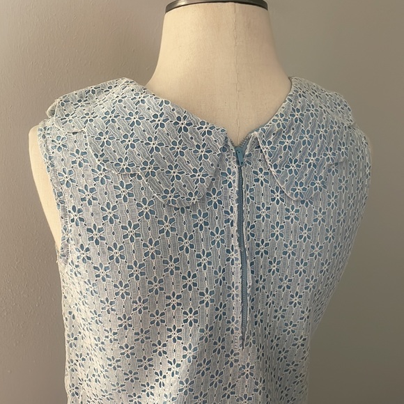 Vintage 1960s Light Blue & White Floral Lace Overlay Scalloped Tank Top & Skirt - Picture 6 of 16